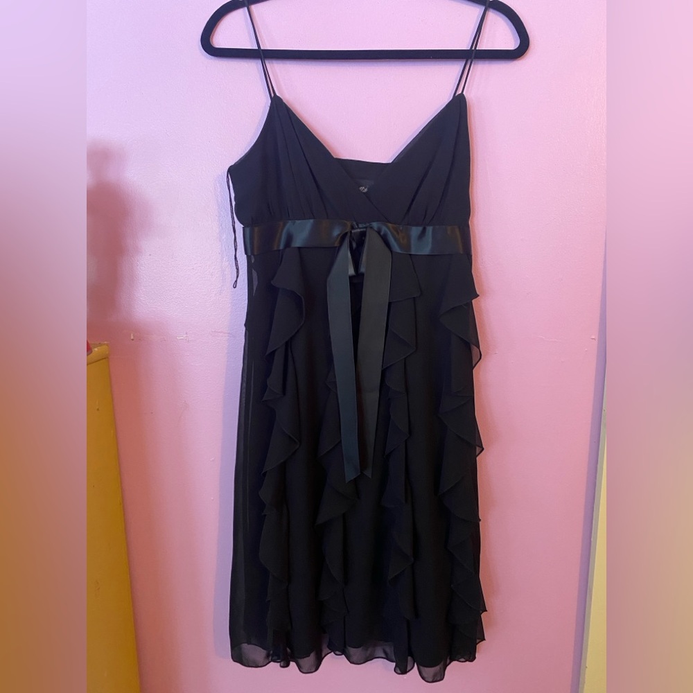 Black Spaghetti Strap Prom Dress With Ruffles